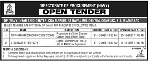 Pakistan Navy Islamabad Tender Notice